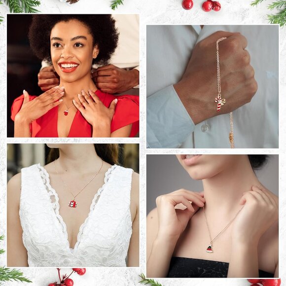 Elegant Christmas Jewelry Set: 24 Festive Necklaces with Cards & Bags for Women - Picture 6 of 7